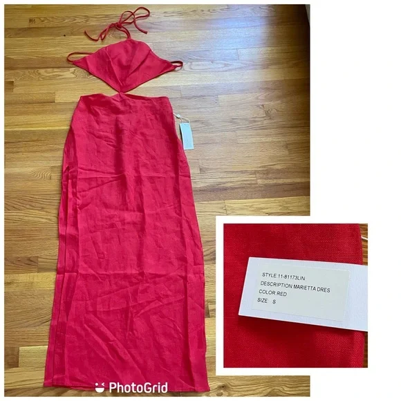 Ronny Kobo Red Marietta Cutout Linen Halterneck Maxi Dress - Picture 1 of 13